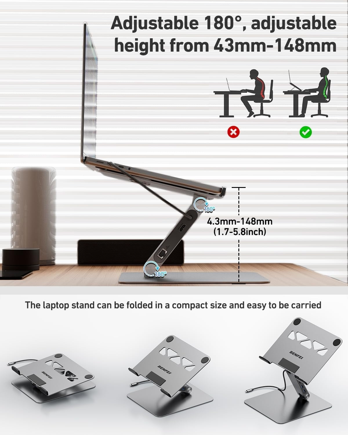 BENFEI 398GY TYPE-C 6-in-1 HDMI+USB-C(10G)+RJ45+2xUSB-A(10G)+PD - Image 9