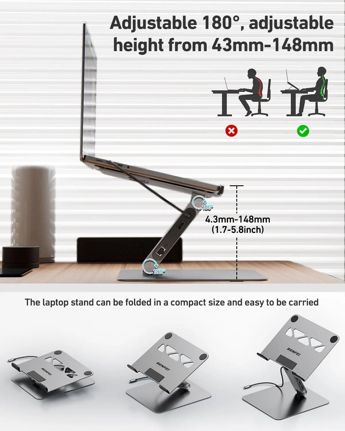 BENFEI 398GY TYPE-C 6-in-1 HDMI+USB-C(10G)+RJ45+2xUSB-A(10G)+PD - Image 9