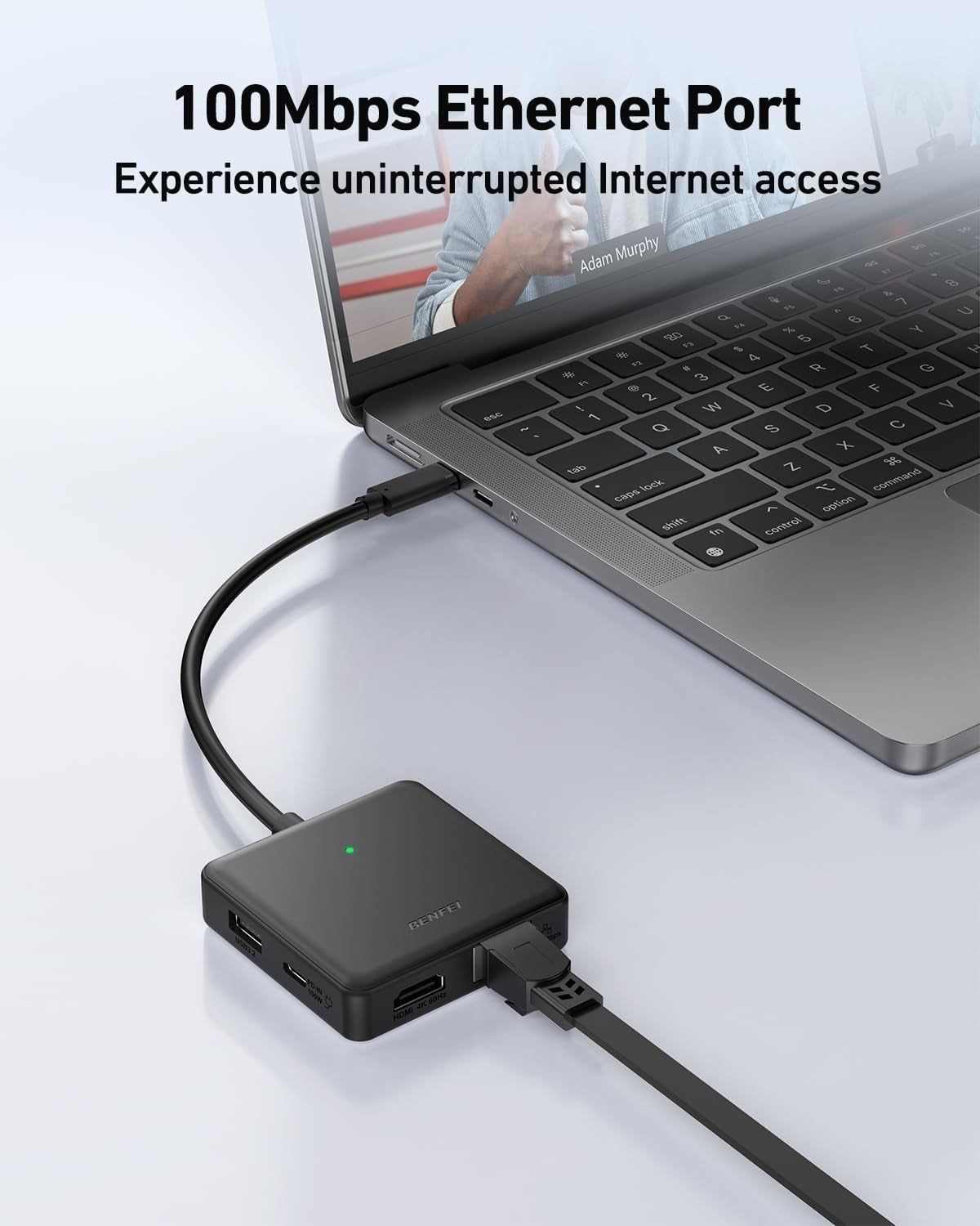BENFEI 399BK 6-in-1 USB-C HUB to HDMI(8K)+USB3.2(10Gbps)+USB2.0x2+PD100W+RJ45 Black - Image 4