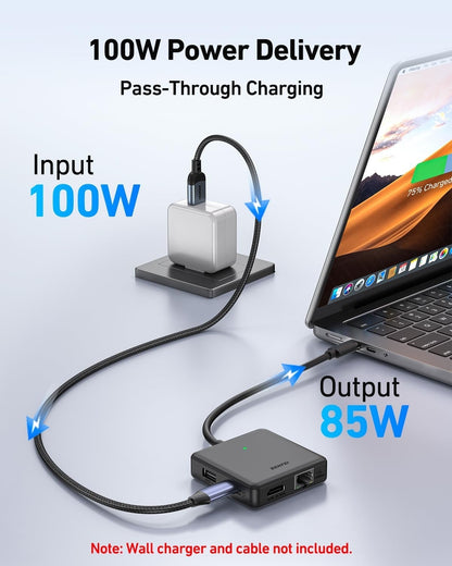 BENFEI 399BK 6-in-1 USB-C HUB to HDMI(8K)+USB3.2(10Gbps)+USB2.0x2+PD100W+RJ45 Black - Image 6