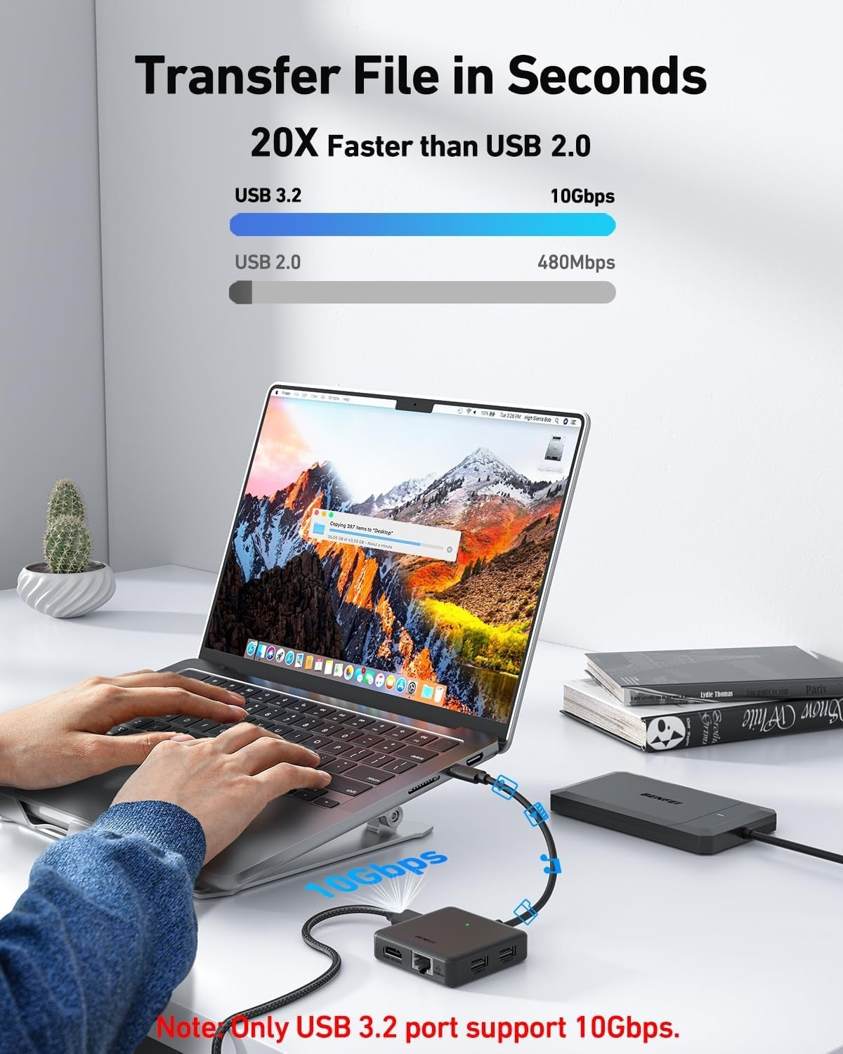 BENFEI 399BK 6-in-1 USB-C HUB to HDMI(8K)+USB3.2(10Gbps)+USB2.0x2+PD100W+RJ45 Black - Image 7