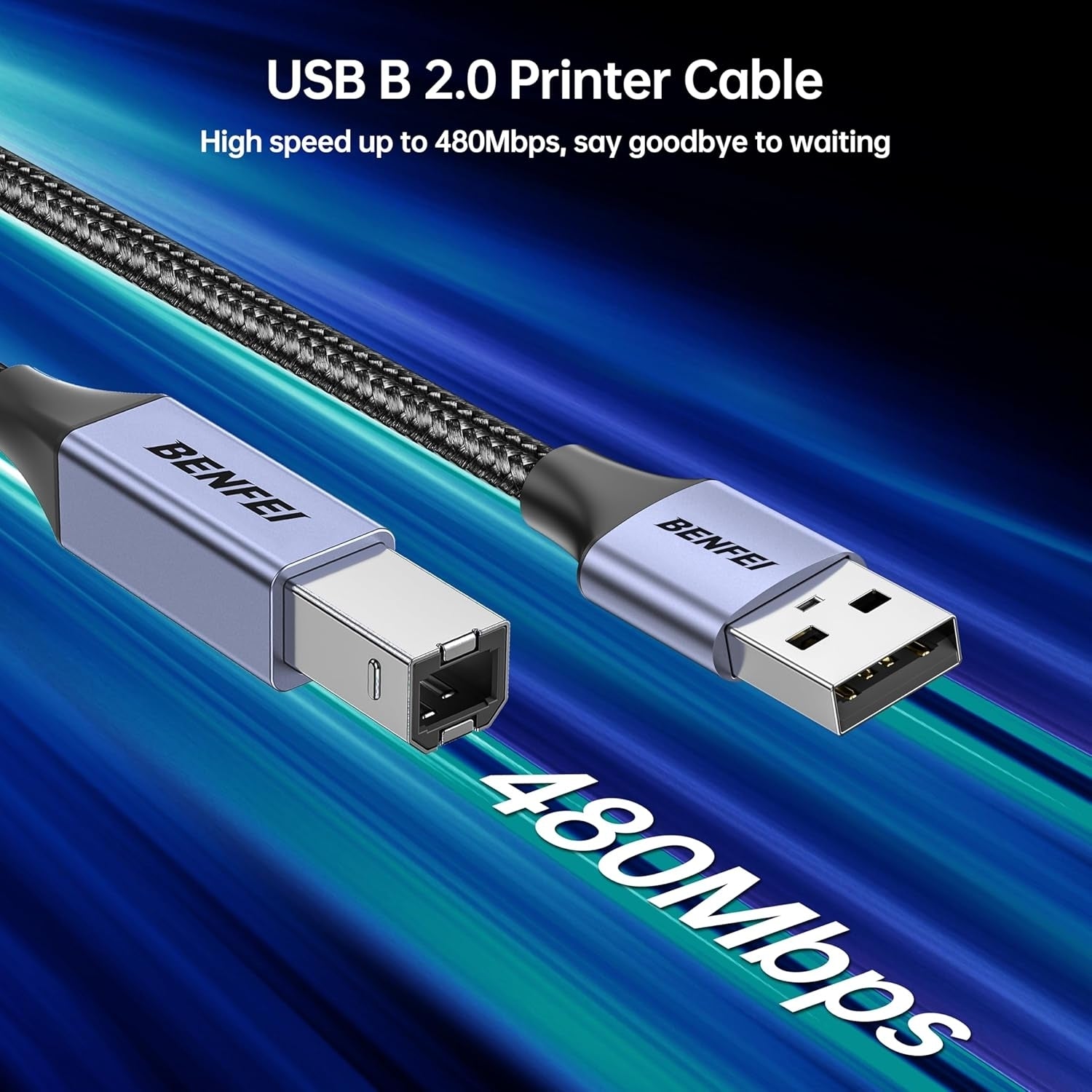 BENFEI 000406GY-2M USB Printer Cable, 6.6 FT/2 Meter USB A to USB B Cable - Image 3