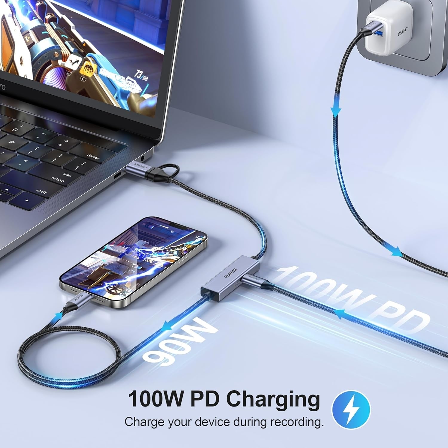 BENFEI 408GY USB-C to USB-C+A + PD (100W) Video/Audio Capture Card Supporting Full HD 1080P 60FPS for Streaming, Recording, Gaming - Image 2