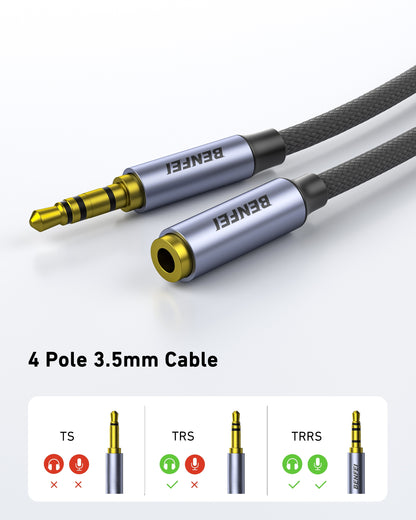 BENFEI 421GY 1M 3.5mm Male to Female AUX Extension Cable, TRRS 4-Pole Stereo Audio Jack Cord for Headphones, Microphone, Smartphones, PC, Laptop, Speakers - Image 2