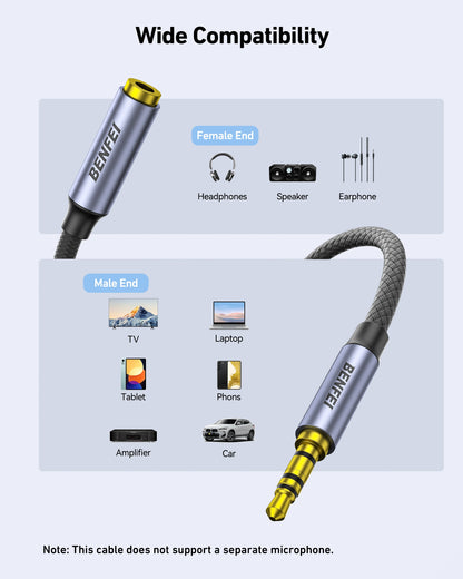 BENFEI 421GY 2M 3.5mm Male to Female AUX Extension Cable, TRRS 4-Pole Stereo Audio Jack Cord for Headphones, Microphone, Smartphones, PC, Laptop, Speakers - Image 4