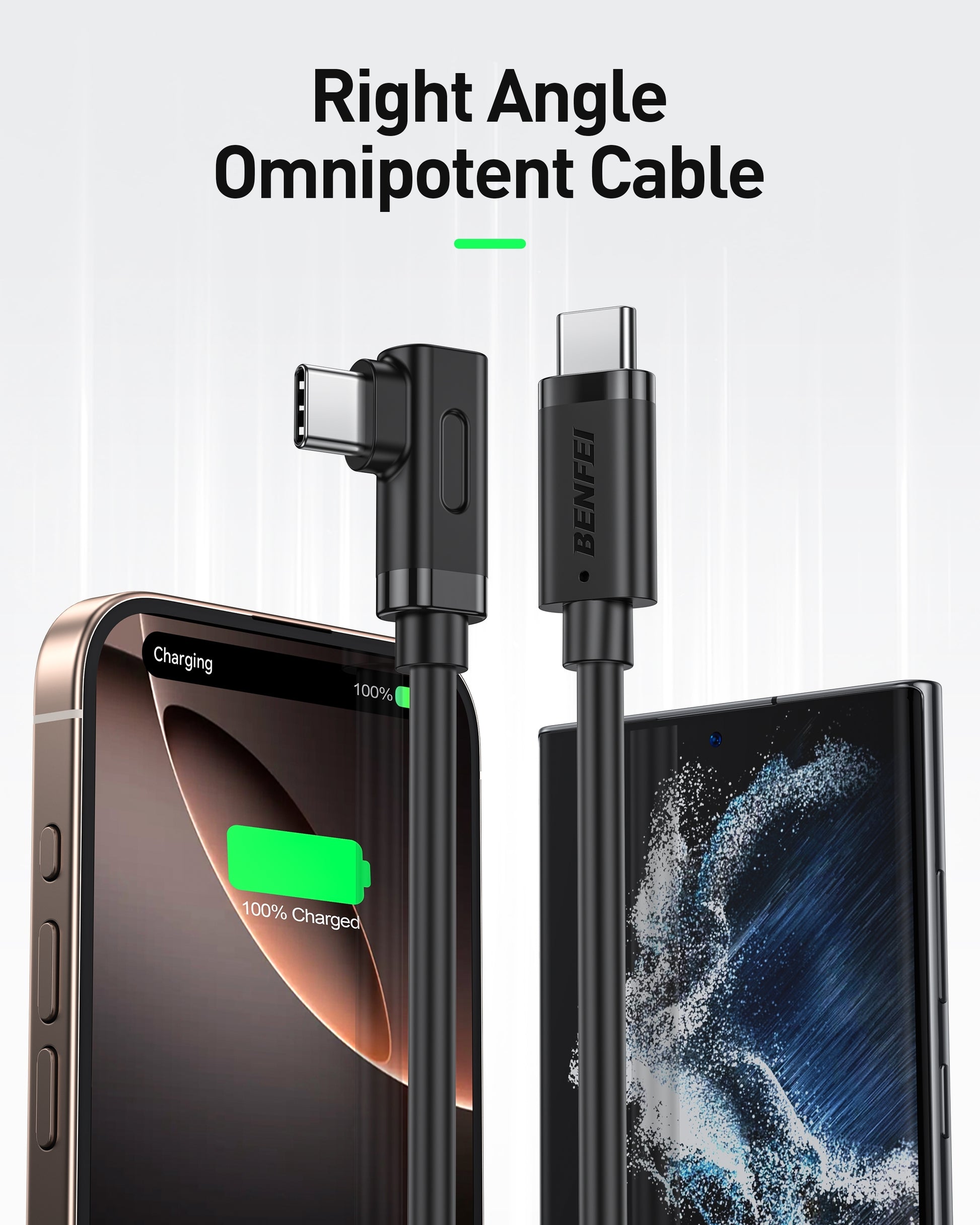 BENFEI 428BK-1M USB C to Right Angle USB C Cable , 90-dgree Angled USB 2.0 Type C Charger Cable, 3A Fast Charging & 480Mbps Data Sync, Durable PVC - Image 2