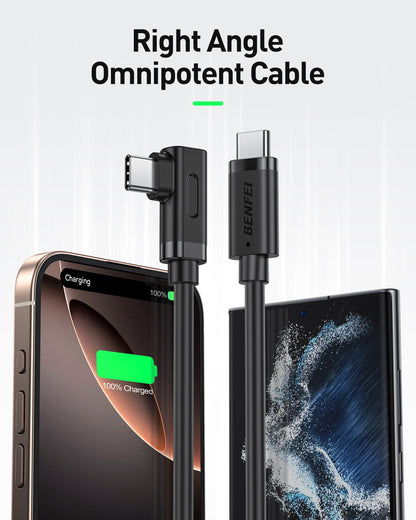 BENFEI 428BK-1M USB C to Right Angle USB C Cable , 90-dgree Angled USB 2.0 Type C Charger Cable, 3A Fast Charging & 480Mbps Data Sync, Durable PVC - Image 2