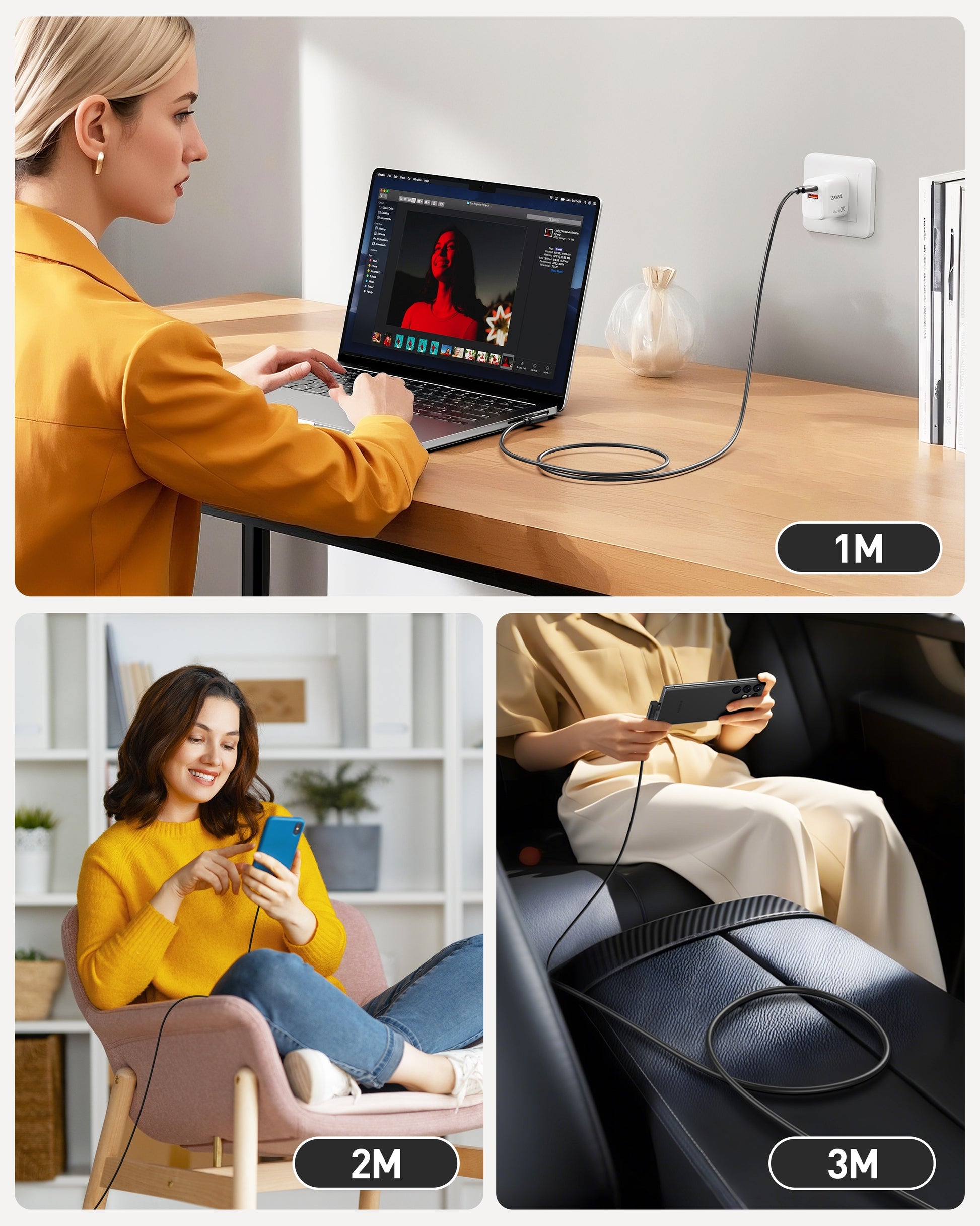 BENFEI 428BK-2M USB C to Right Angle USB C Cable , 90-dgree Angled USB 2.0 Type C Charger Cable, 3A Fast Charging & 480Mbps Data Sync, Durable PVC - Image 4