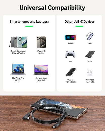 BENFEI 428BK-2M USB C to Right Angle USB C Cable , 90-dgree Angled USB 2.0 Type C Charger Cable, 3A Fast Charging & 480Mbps Data Sync, Durable PVC - Image 5