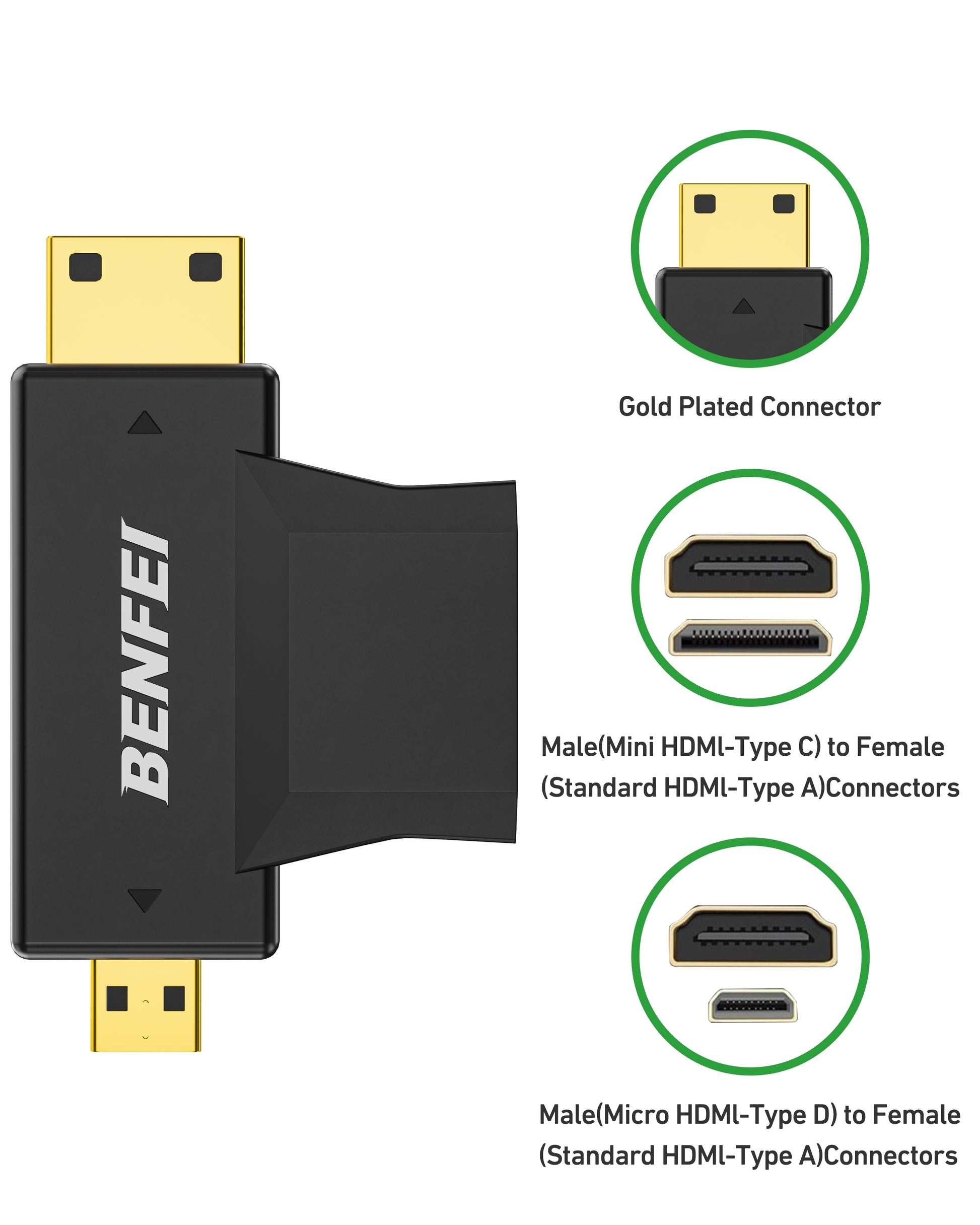 BENFEI 434BK Micro HDMI + Mini HDMI male to HDMI female Adapter - Image 4