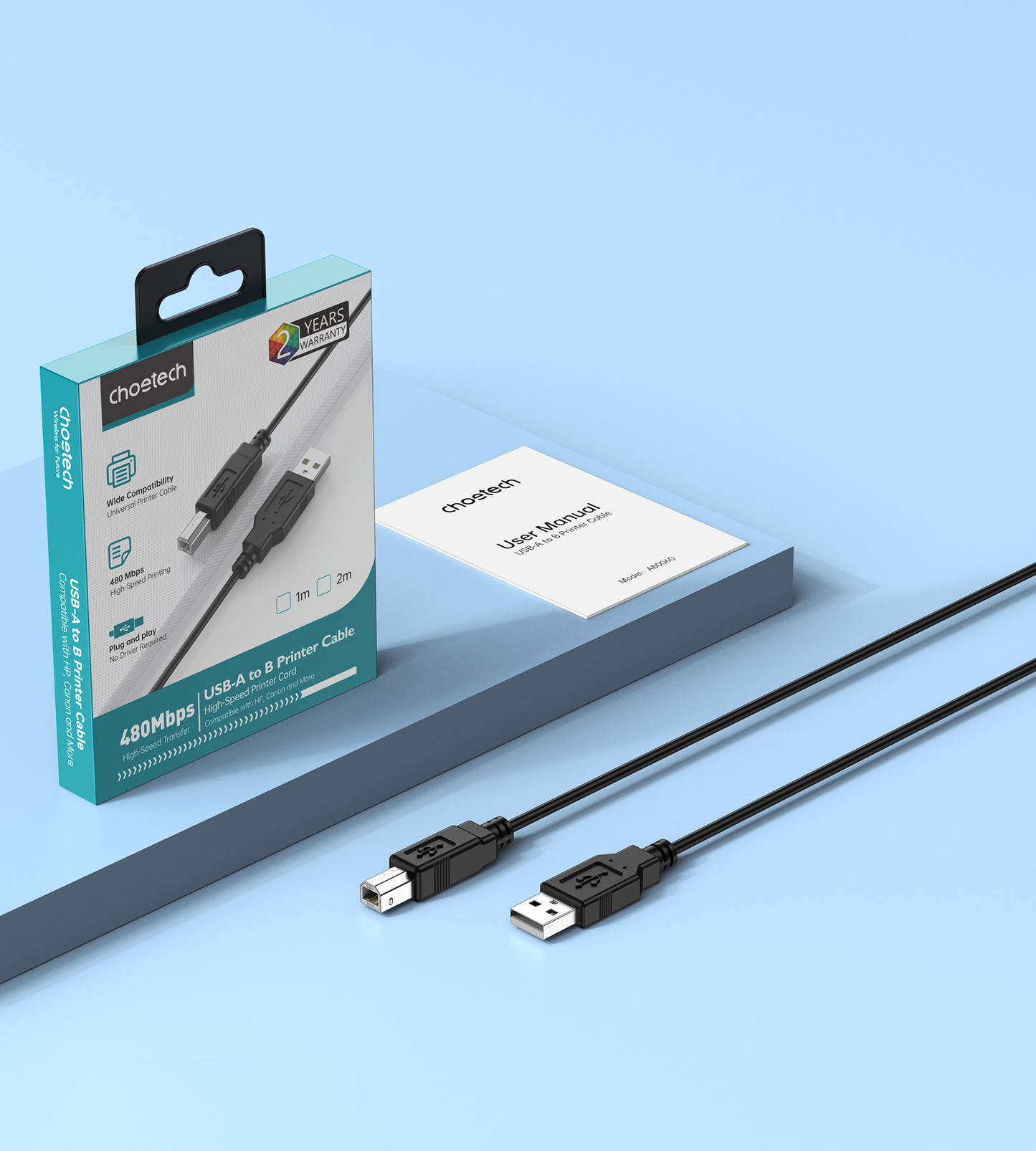 Choetech AB0060-3M USB A to B Printer 3meter Cable Black - Image 7
