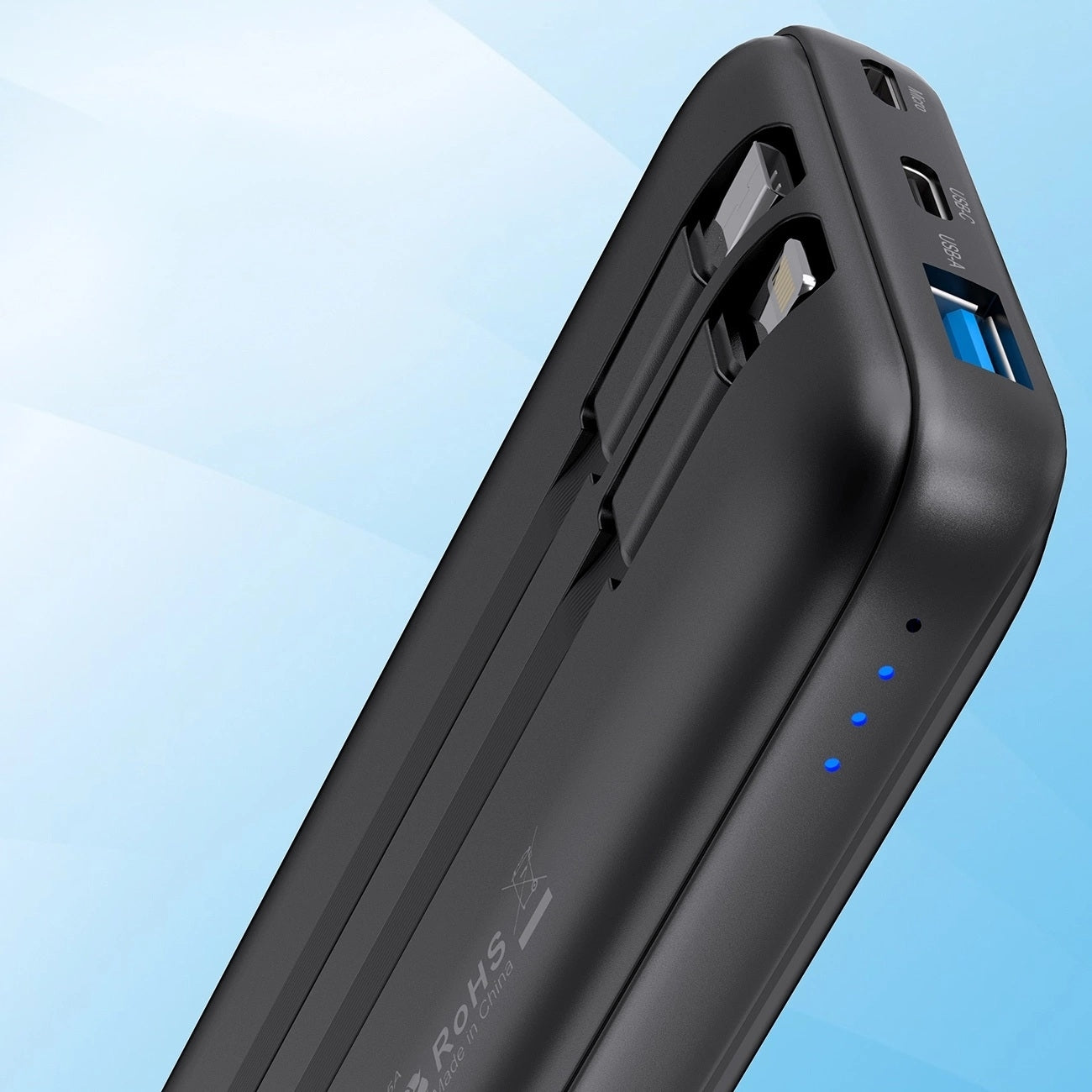 CHOETECH B654 10000mAh Pwer Bank 22.5W USB-A / USB-C / micro USB with built-in USB-C / Lightning cable - black - Image 3