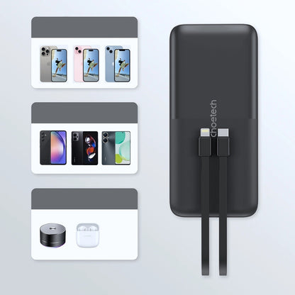 CHOETECH B654 10000mAh Pwer Bank 22.5W USB-A / USB-C / micro USB with built-in USB-C / Lightning cable - black - Image 4