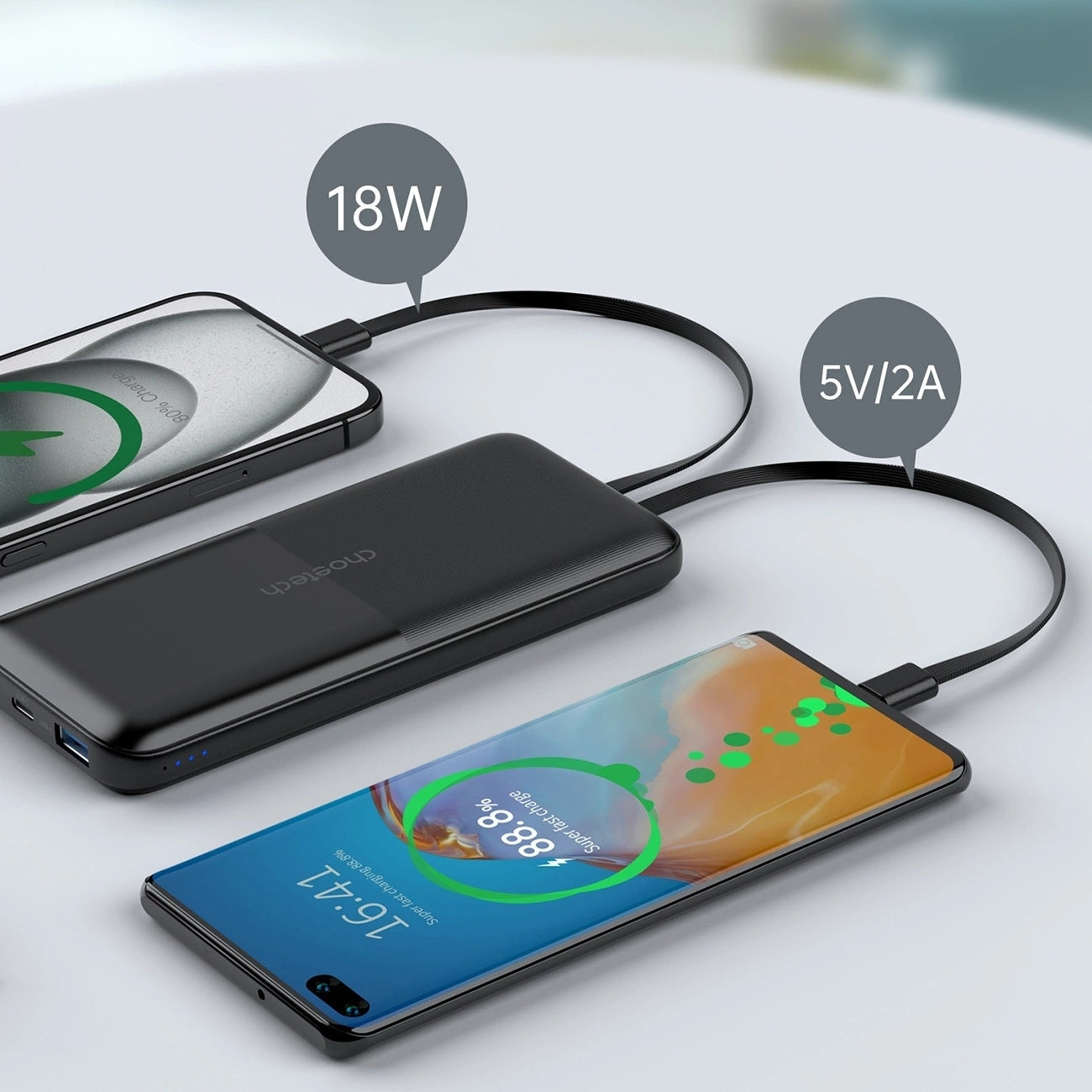 CHOETECH B654 10000mAh Pwer Bank 22.5W USB-A / USB-C / micro USB with built-in USB-C / Lightning cable - black - Image 5