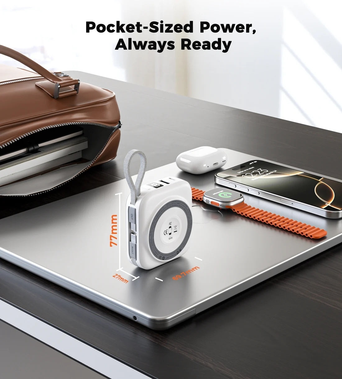 Choetech B697C-WH 10000mAh LED display 22.5W power bank for Mobile and Apple watch/Airpods CCC Certified  - Image 4