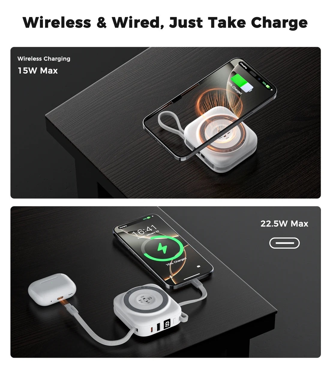 Choetech B697C-WH 10000mAh LED display 22.5W power bank for Mobile and Apple watch/Airpods CCC Certified  - Image 7