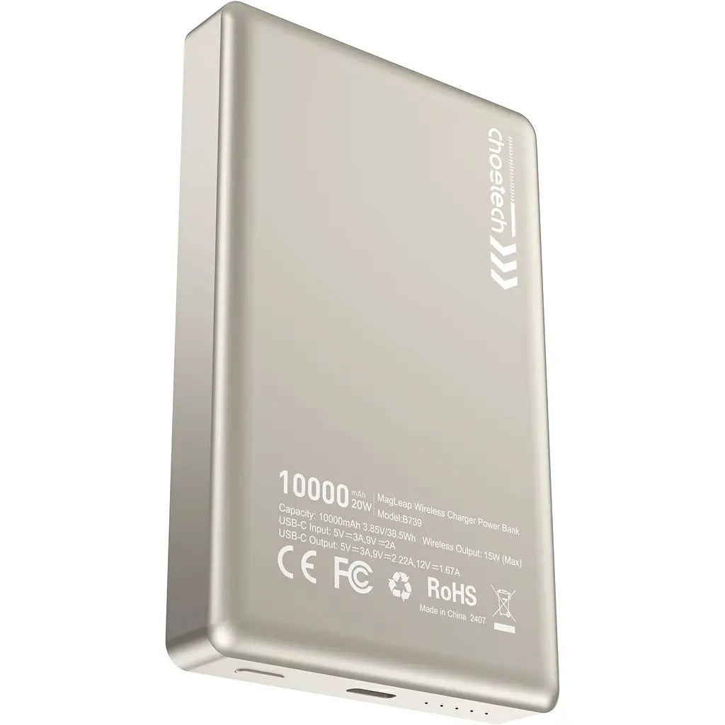 CHOETECH B739-WH 20W Slim USB-C 10000mAh Magnetic Power Bank - White - Image 2