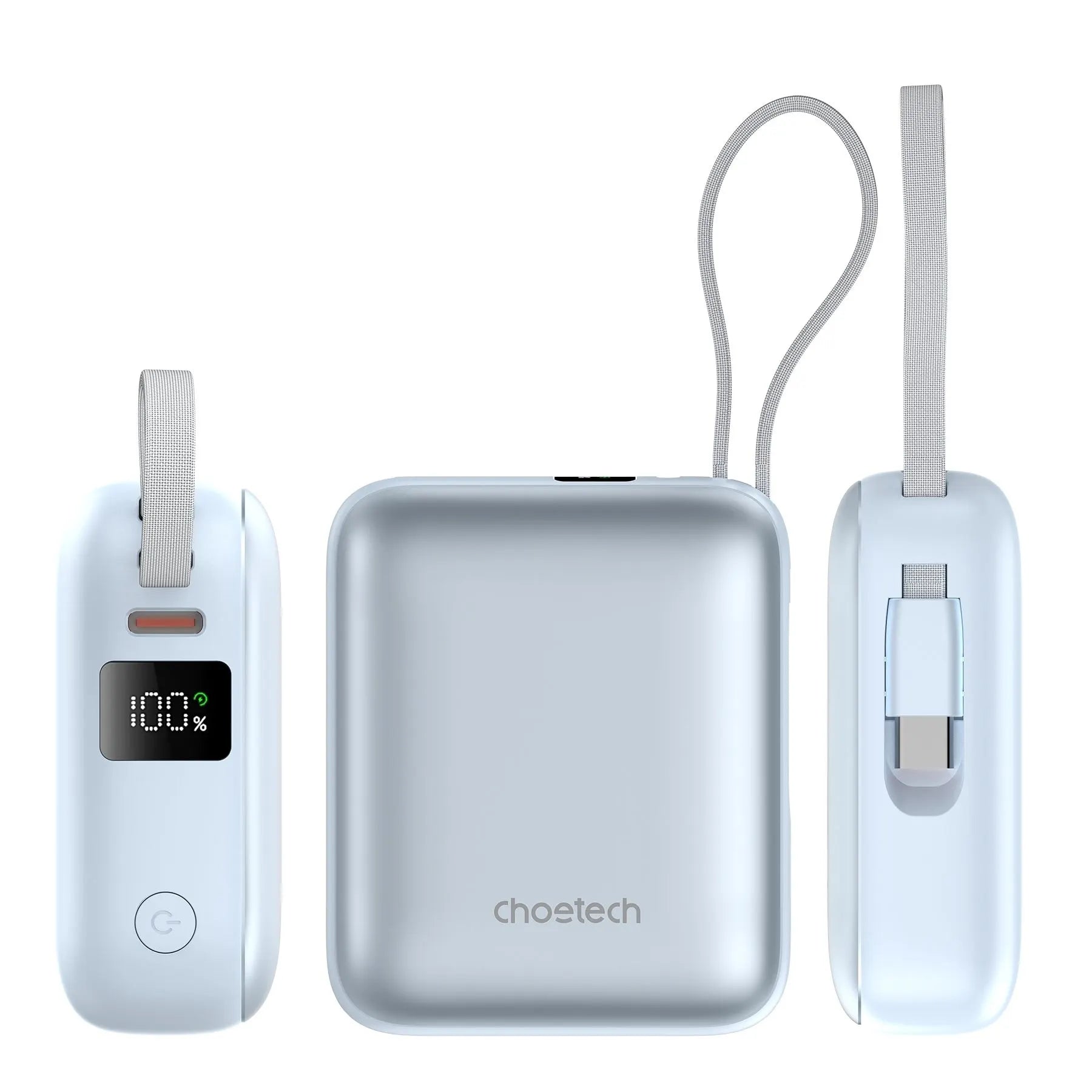 CHOETECH B832-BL Mini 35W 10,000mAh Power Bank with LED Display + USB-C Cable Light Blue - Image 3