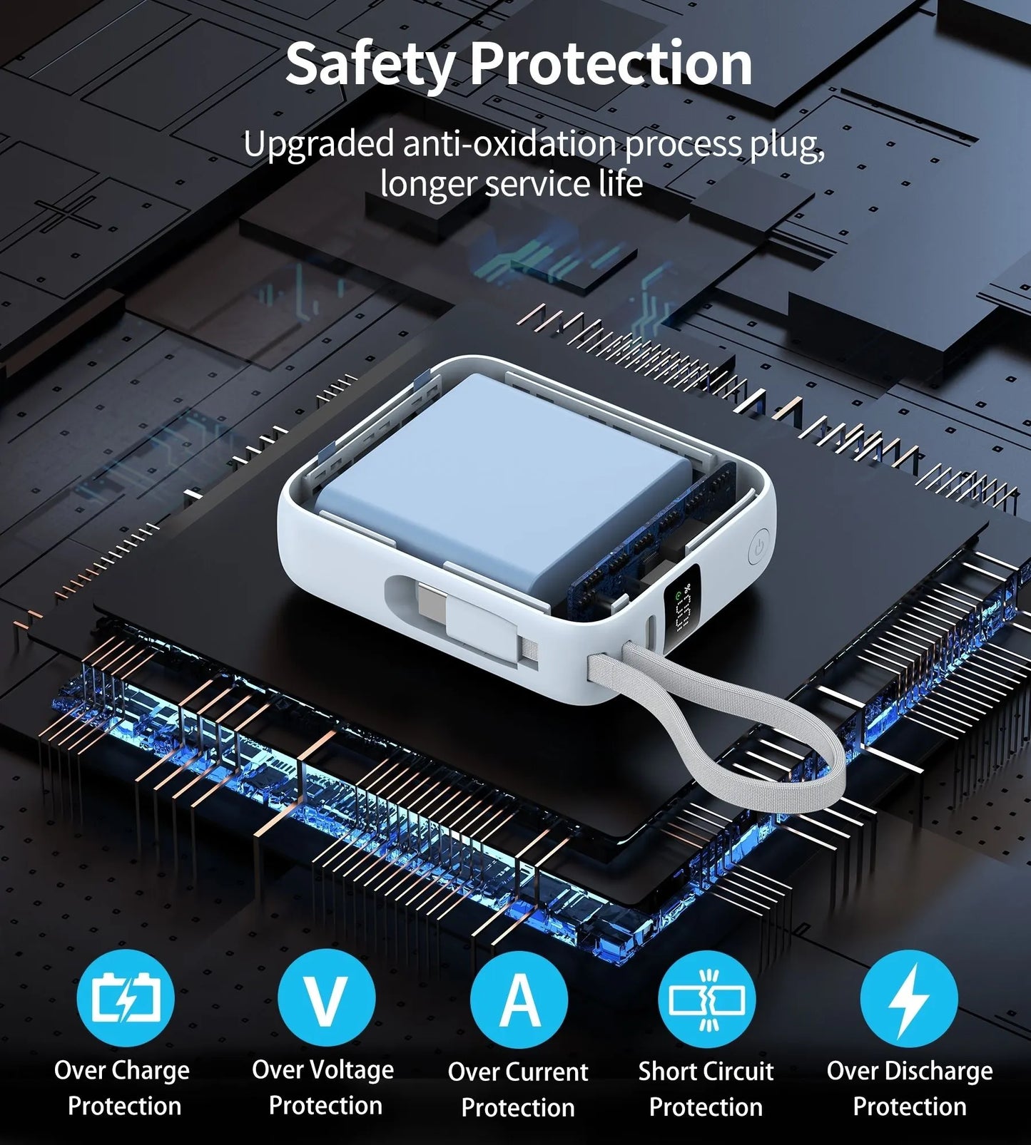 CHOETECH B832-BL Mini 35W 10,000mAh Power Bank with LED Display + USB-C Cable Light Blue - Image 5