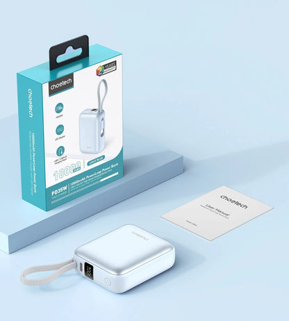 CHOETECH B832-BL Mini 35W 10,000mAh Power Bank with LED Display + USB-C Cable Light Blue - Image 7