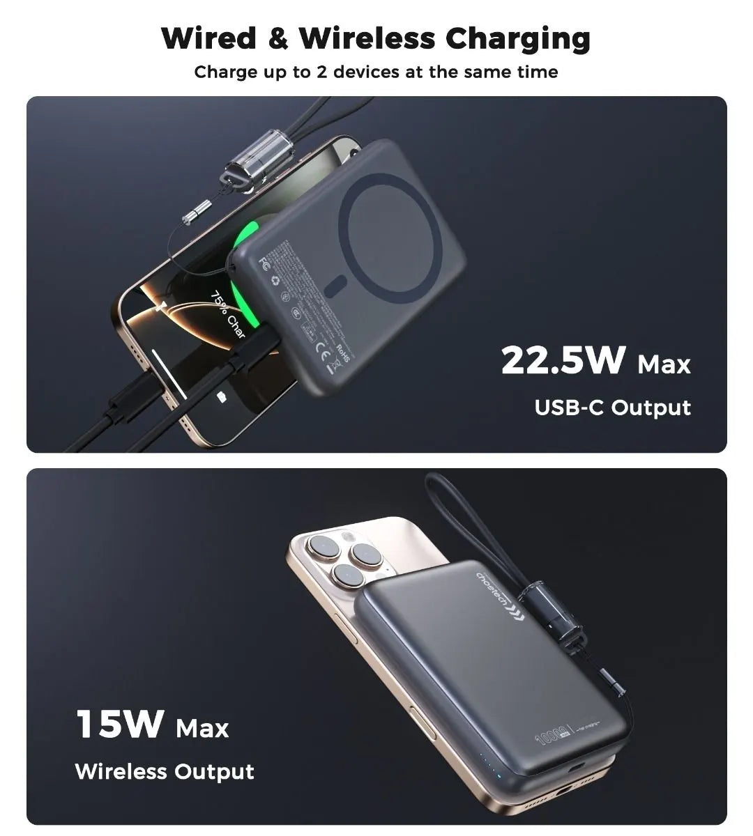 CHOETECH B-862-GY CCC Certified 10000mAh Ultra Thin Magnetic Power Bank - Image 4