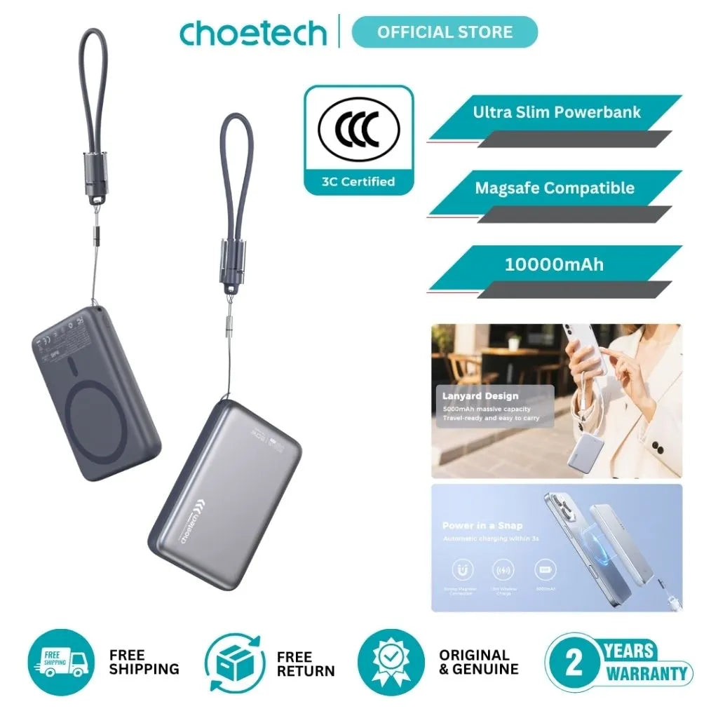 CHOETECH B-862-GY CCC Certified 10000mAh Ultra Thin Magnetic Power Bank - Image 5