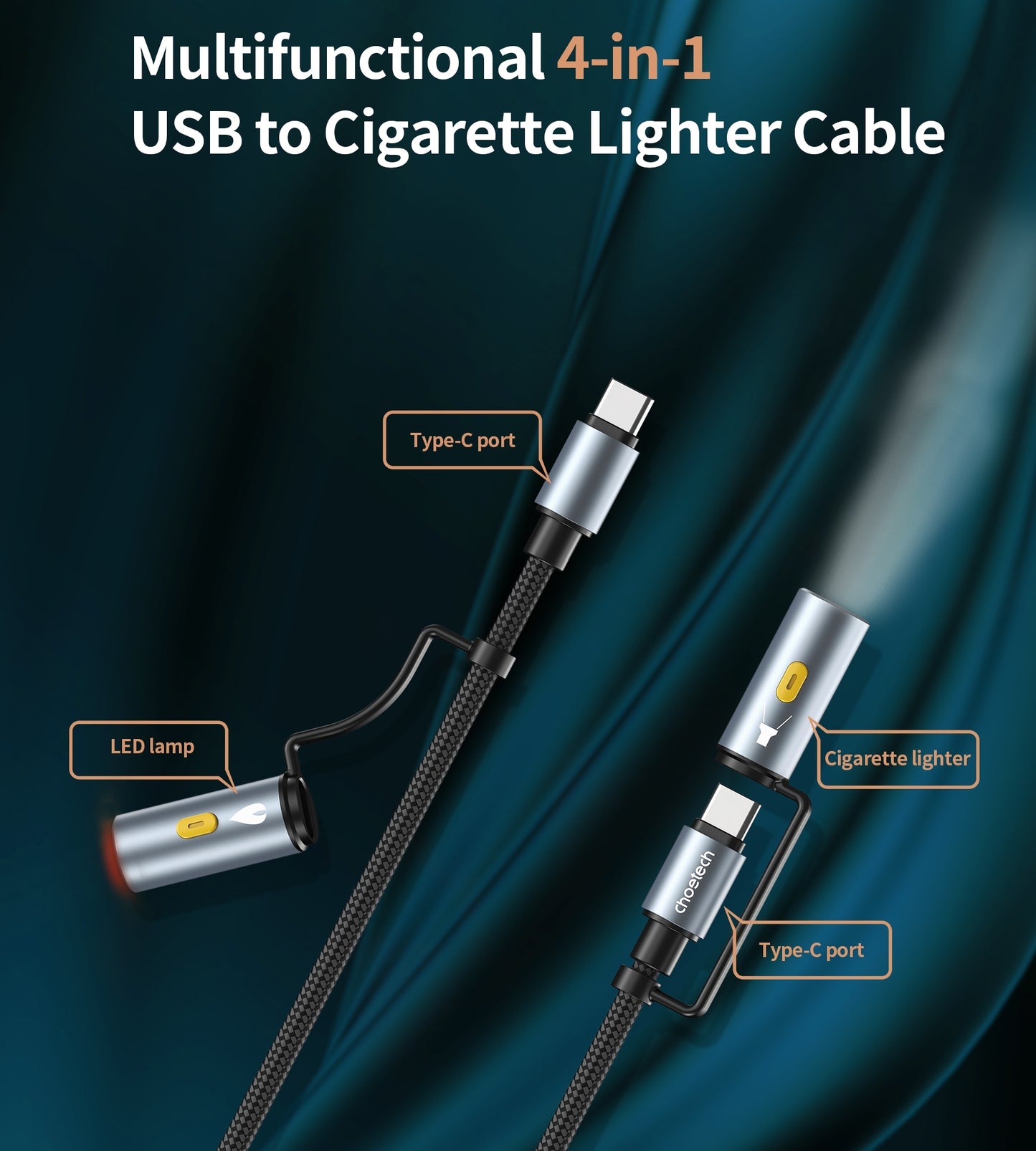 CHOETECH CC1001 Smart PD60W 4-in-1 USB C to C cable 1.2M - Image 3