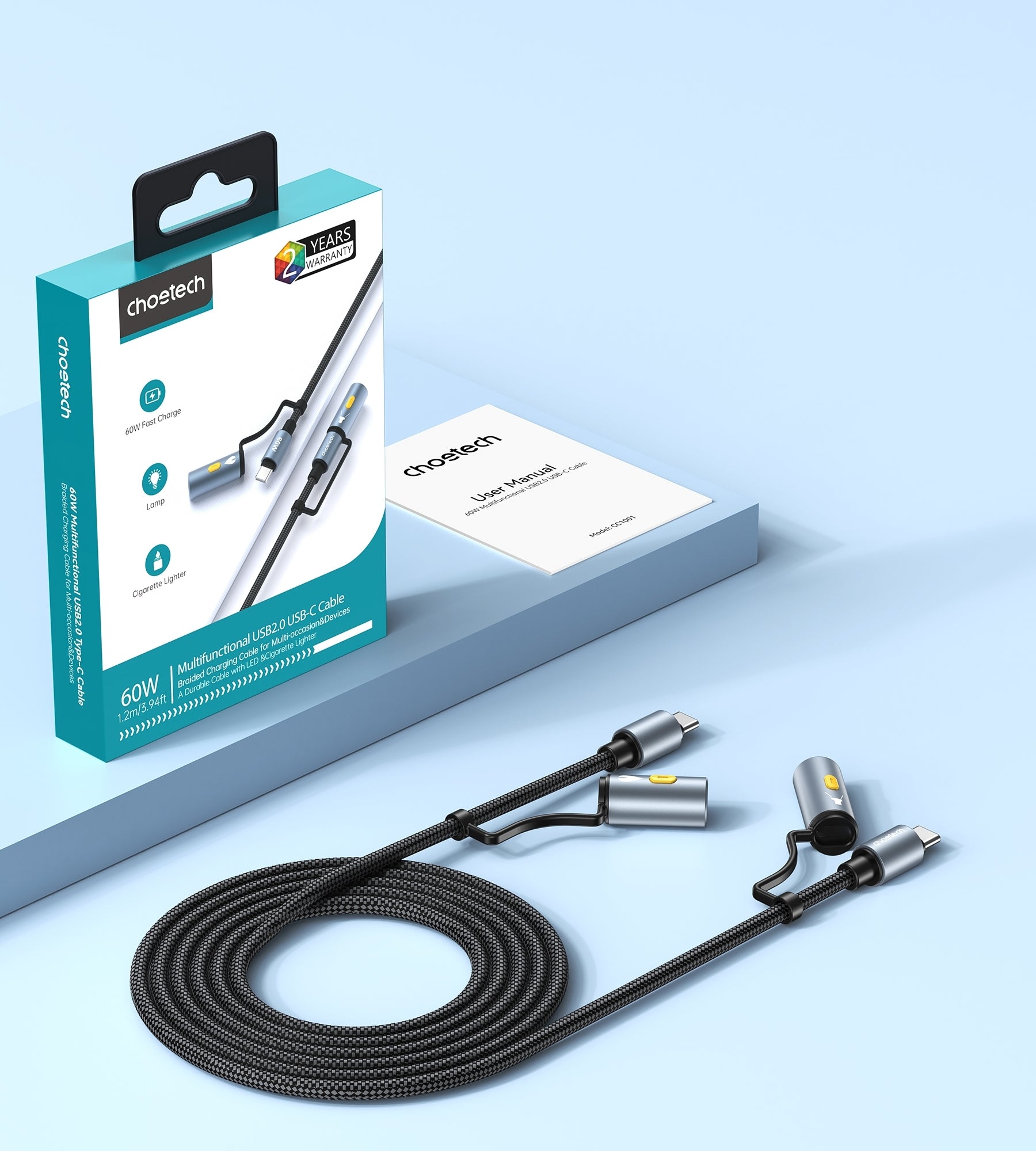 CHOETECH CC1001 Smart PD60W 4-in-1 USB C to C cable 1.2M - Image 8
