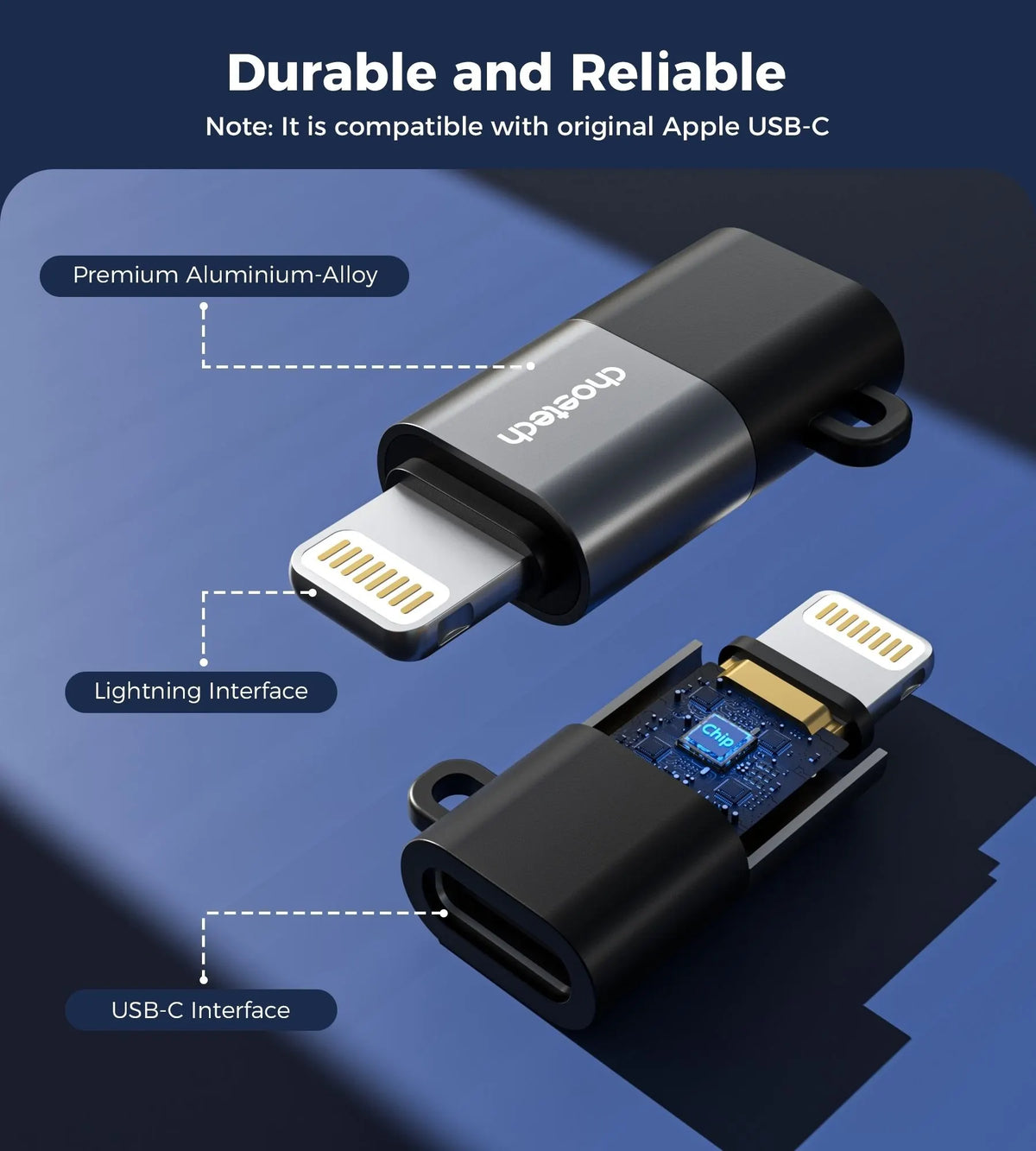 CHOETECH CR-001-GY Mfi iPhone to USB-C USB Adapter - Black - Image 5