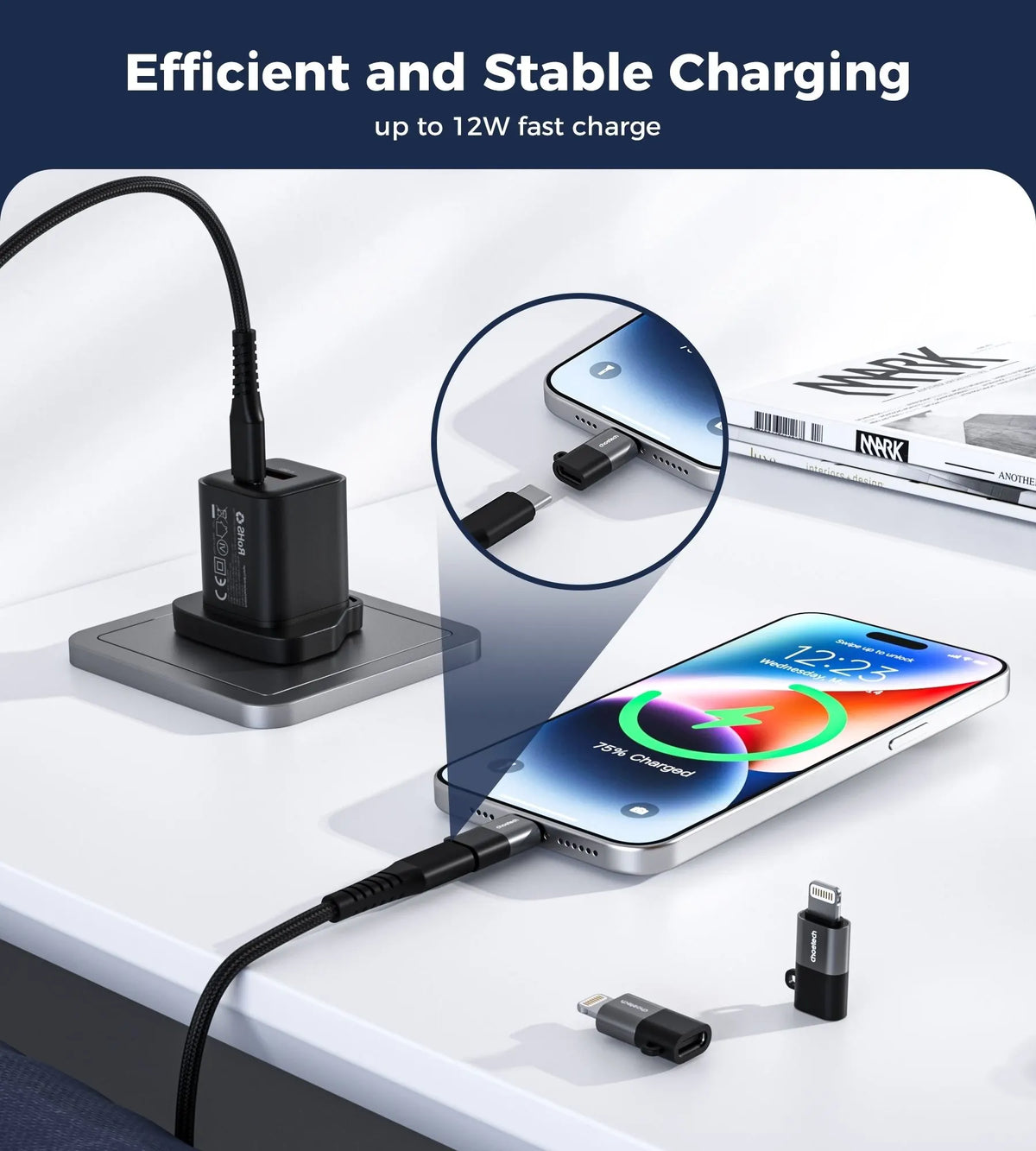 CHOETECH CR-001-GY Mfi iPhone to USB-C USB Adapter - Black - Image 6