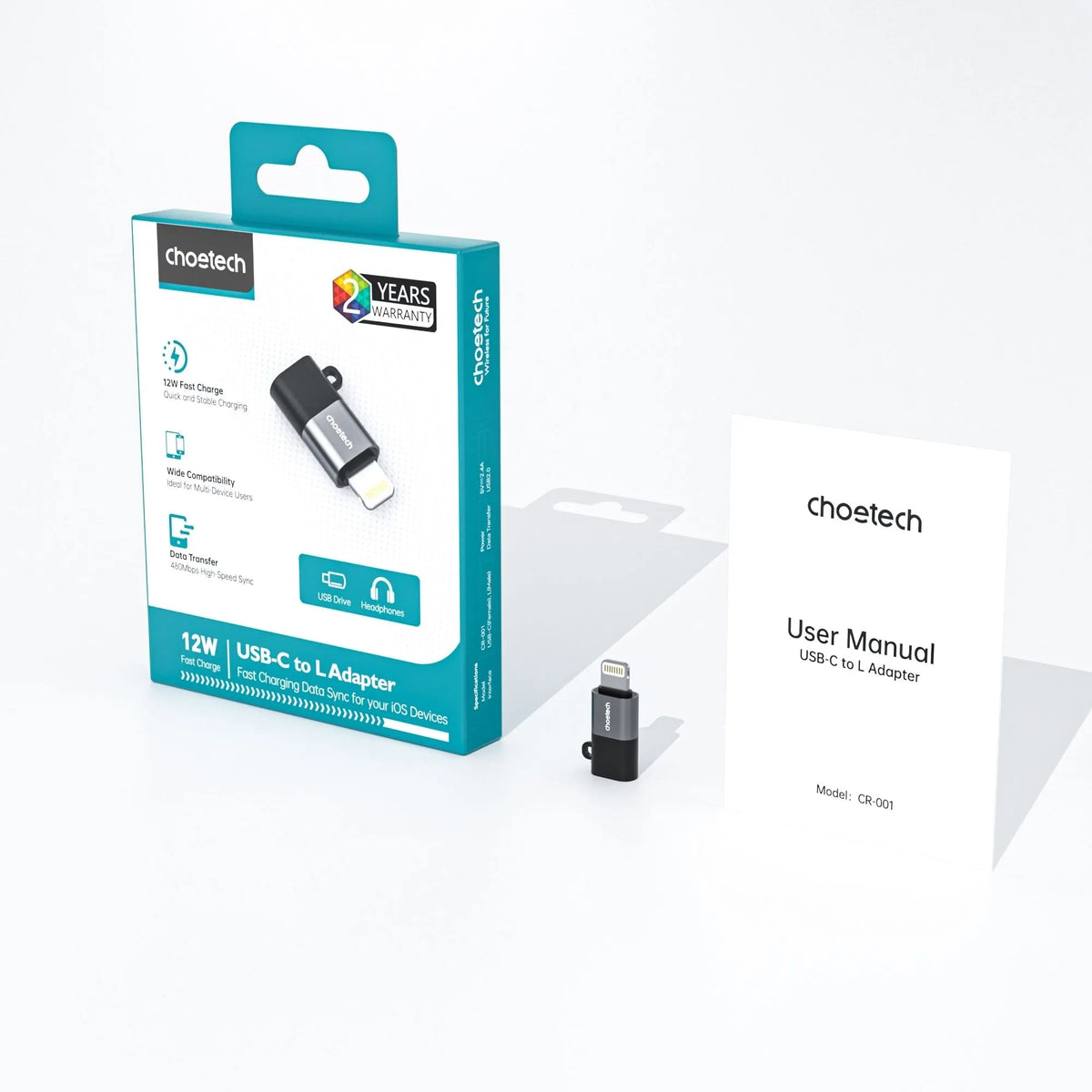 CHOETECH CR-001-GY Mfi iPhone to USB-C USB Adapter - Black - Image 7