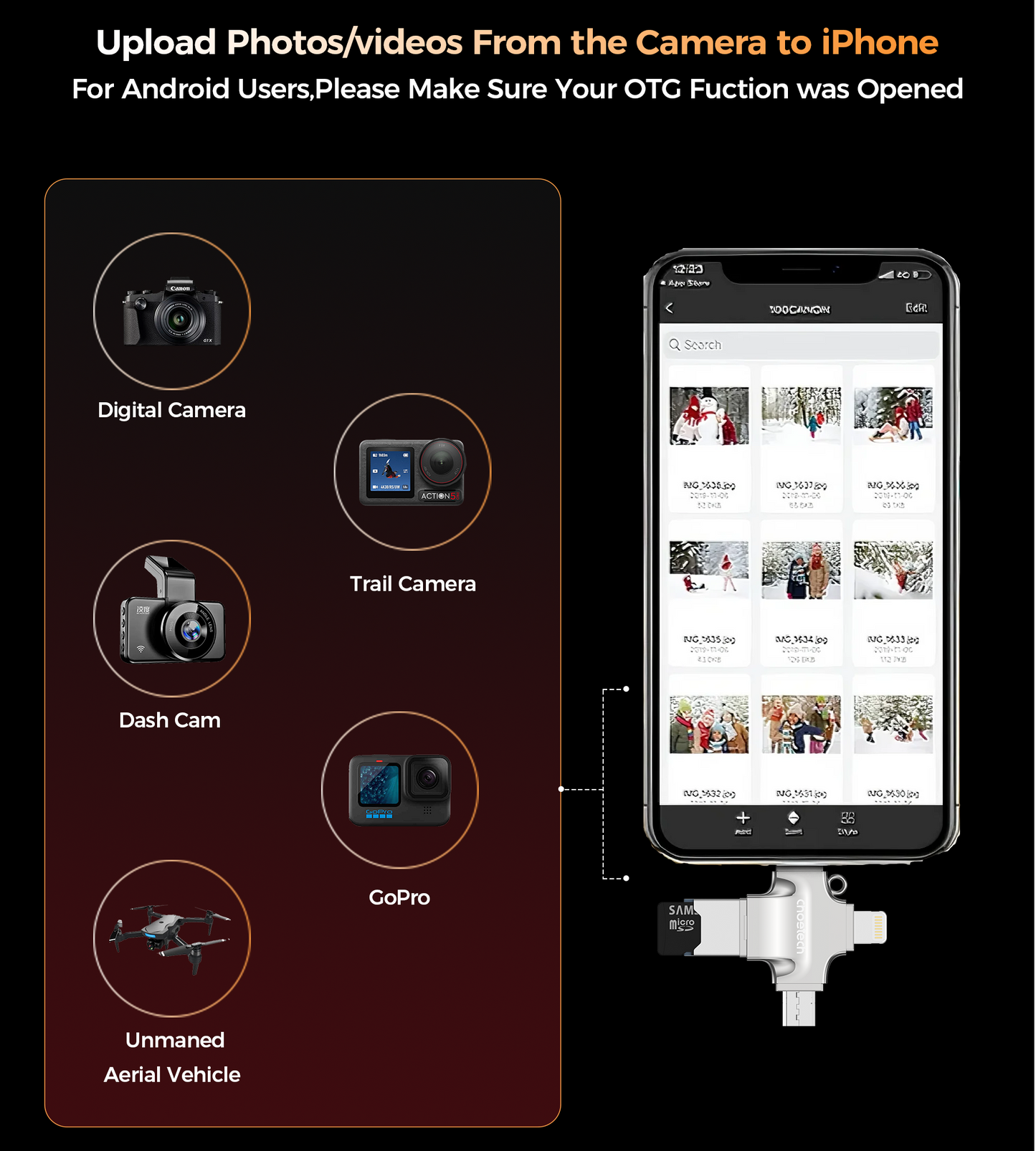 Choetech CR-002-SL EasyGO A+C+Micro+lighting four in one card reader - Image 8