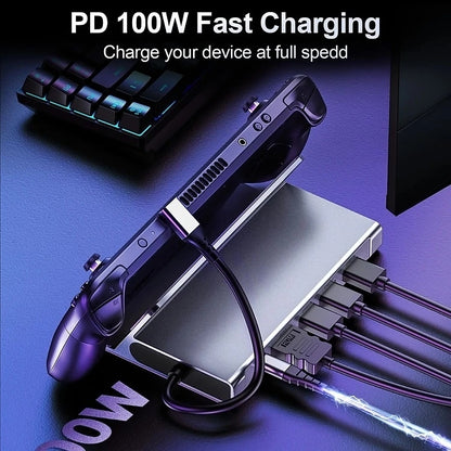 CHOETECH HUB-M77-GY PD100W 5-in-1 USB-C PD+HDMI+USB 3.0A/F+USB2.0 Steam Deck Docking Station - Image 6