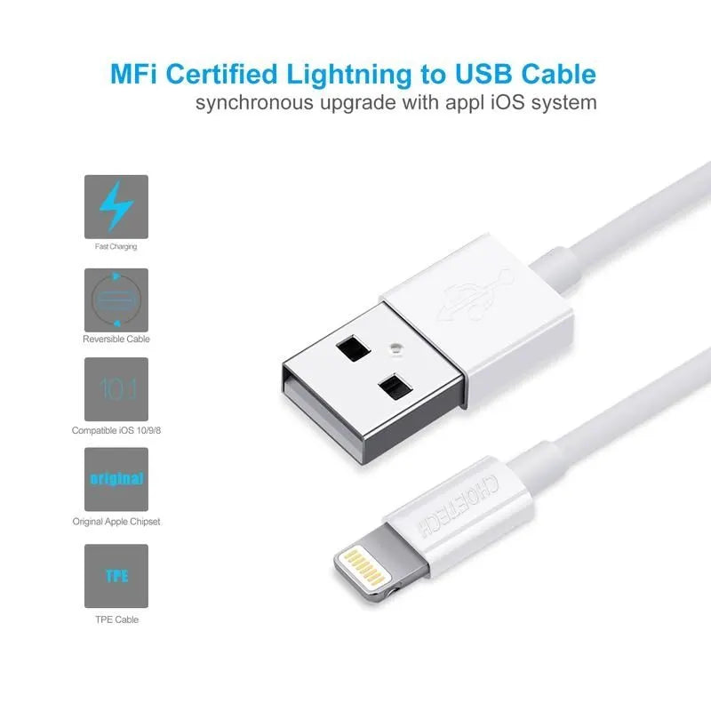 Choetech MFI Certified Cable for iPhone 1.2M White - Image 2