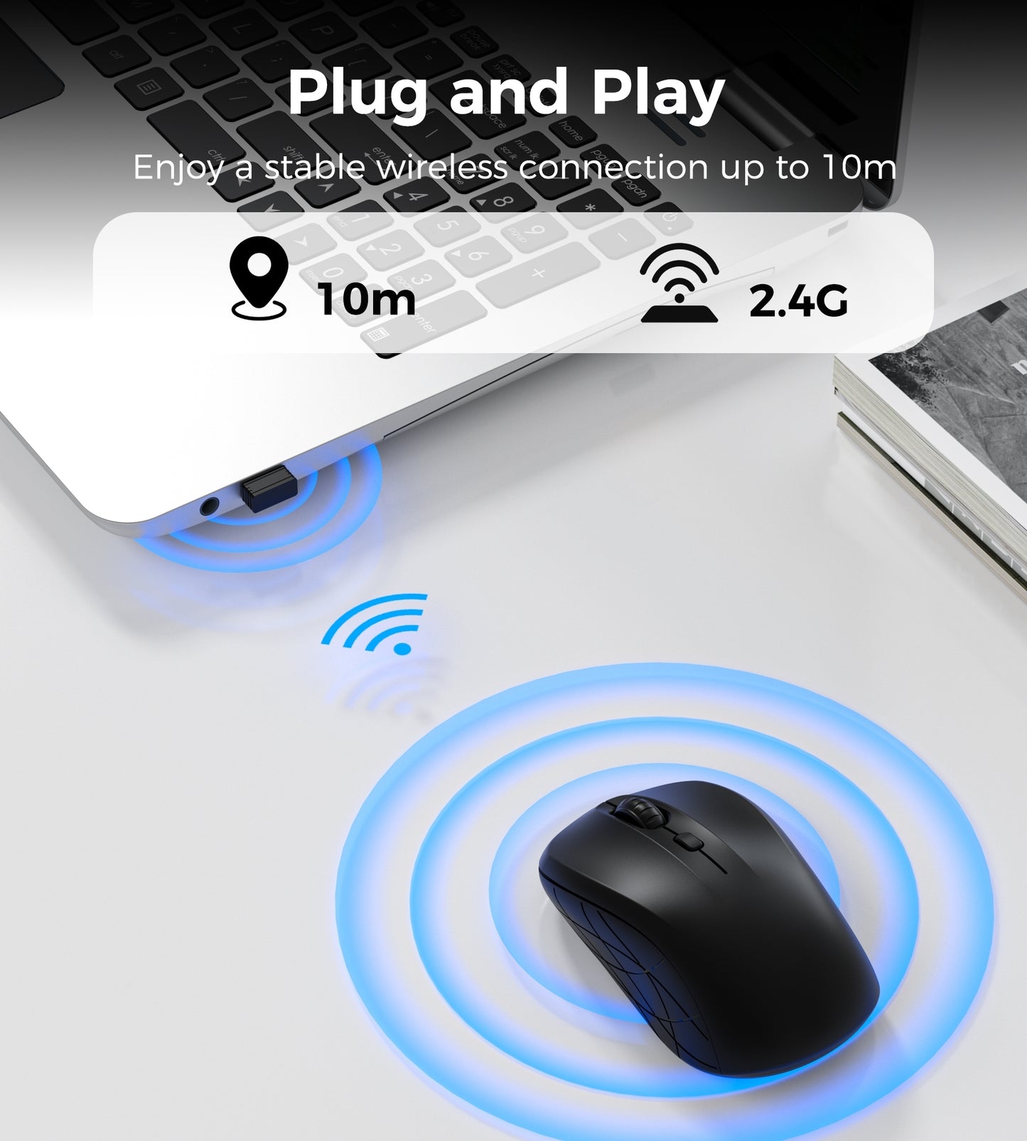 Choetech KB-002-BK 3-Level Adjustable 1600 DPI Wireless Mouse (Black) - Image 7