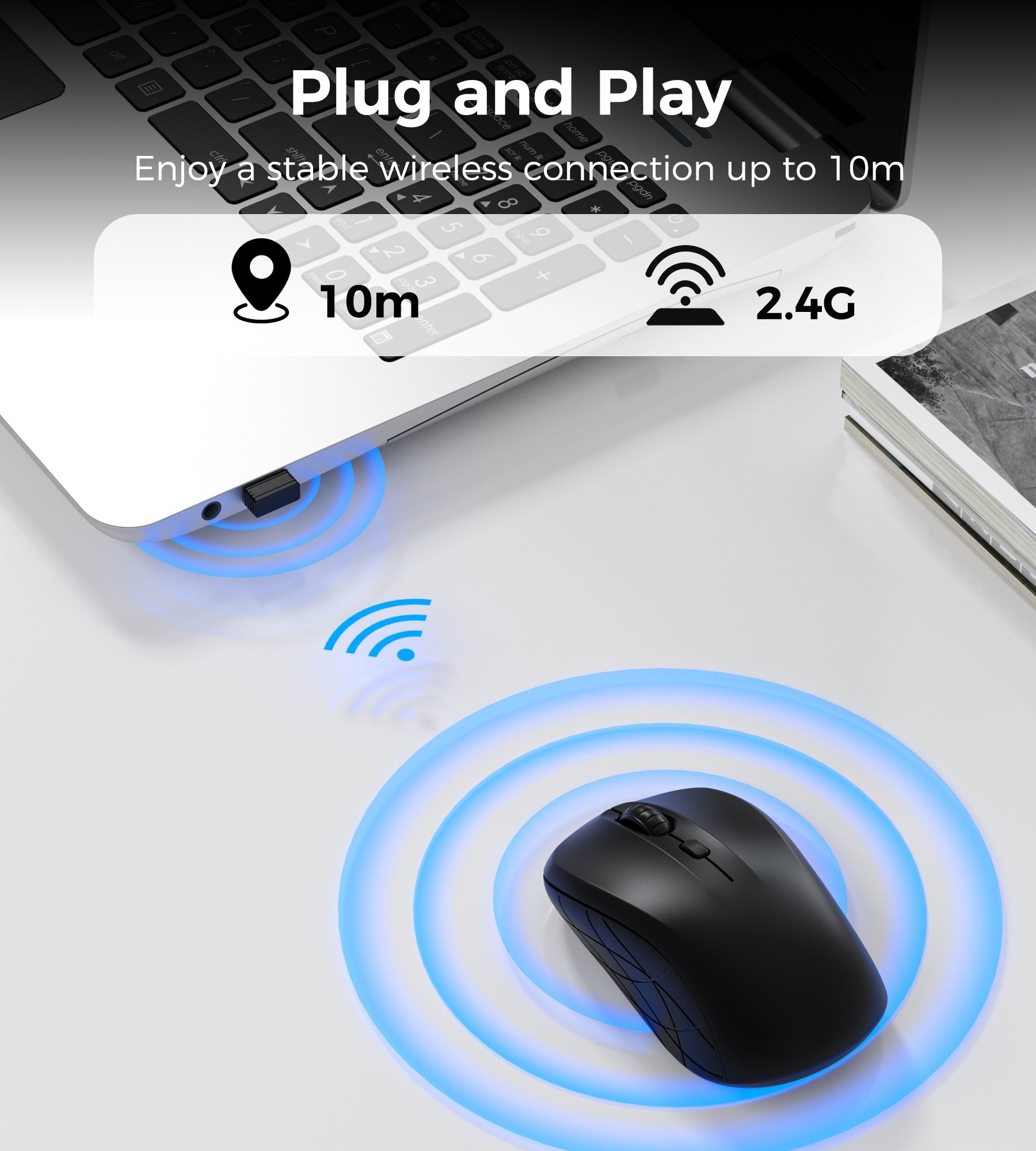 Choetech KB-002-BK 3-Level Adjustable 1600 DPI Wireless Mouse (Black) - Image 7