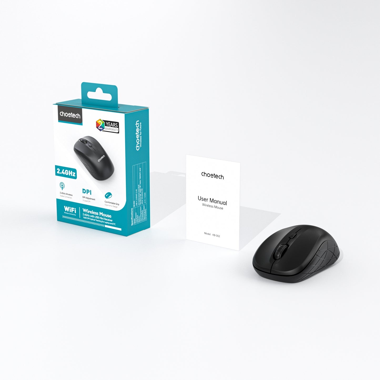 Choetech KB-002-BK 3-Level Adjustable 1600 DPI Wireless Mouse (Black) - Image 9