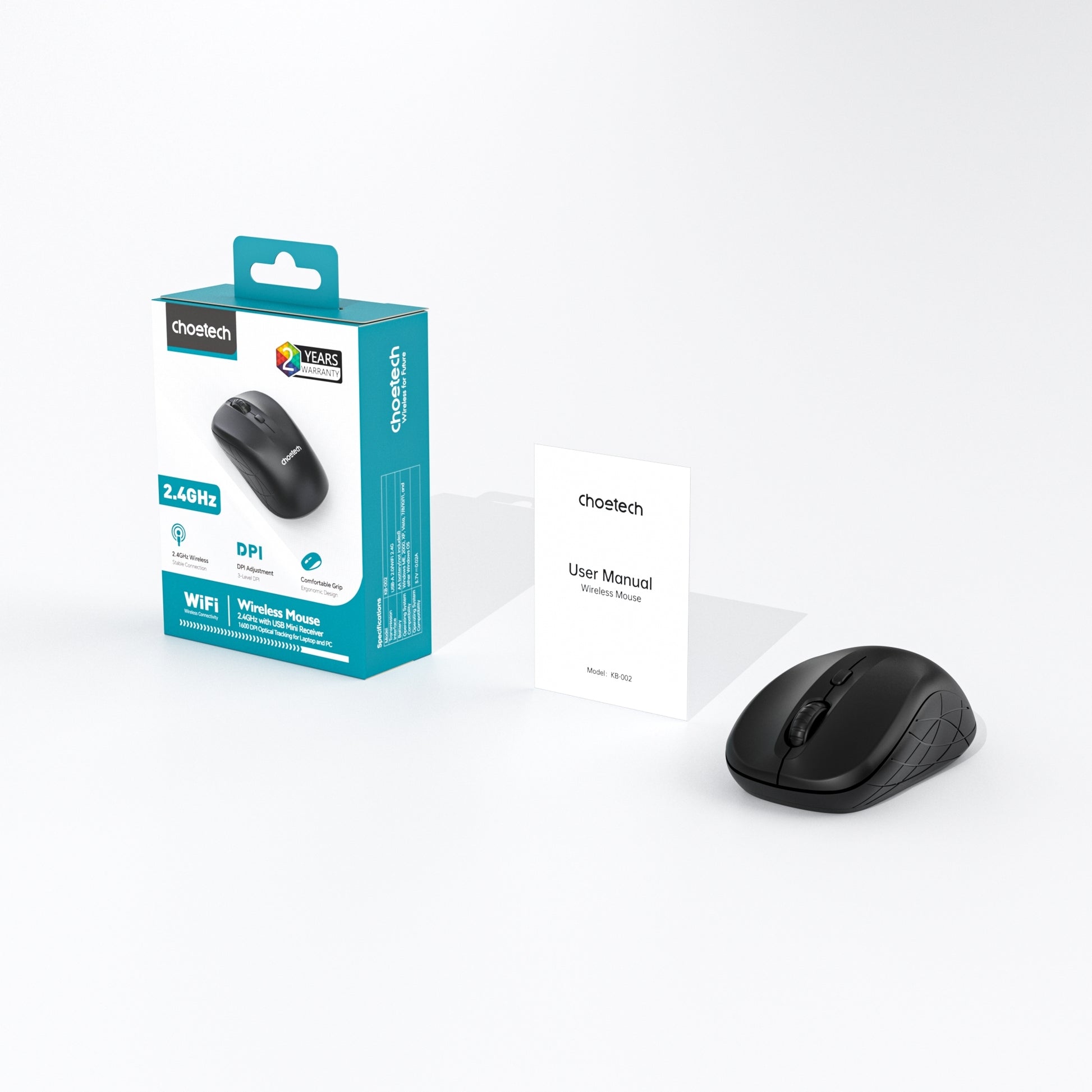 Choetech KB-002-BK 3-Level Adjustable 1600 DPI Wireless Mouse (Black) - Image 9
