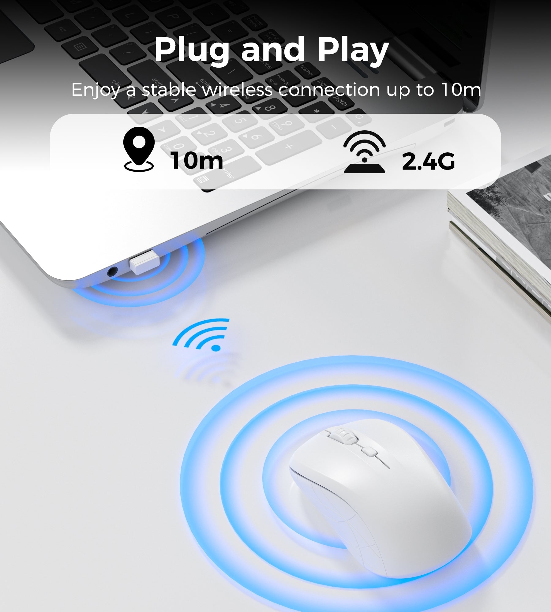 Choetech KB-002-WH single-mode 2.4G wireless mouse, white - Image 5