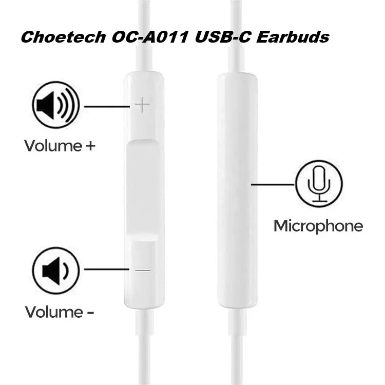 Choetech OC-A011 USB-C In-Ear Headphones 1.2m - White - Image 5
