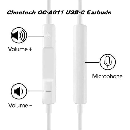 Choetech OC-A011 USB-C In-Ear Headphones 1.2m - White - Image 5
