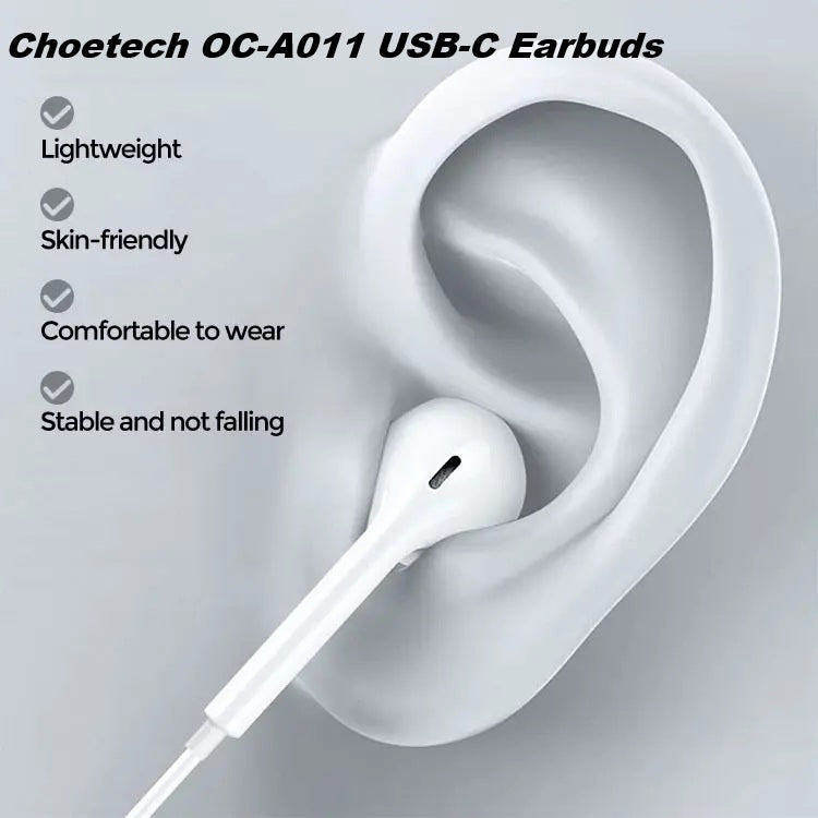 Choetech OC-A011 USB-C In-Ear Headphones 1.2m - White - Image 7