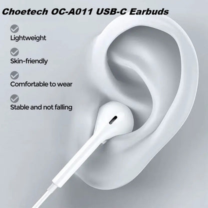 Choetech OC-A011 USB-C In-Ear Headphones 1.2m - White - Image 7