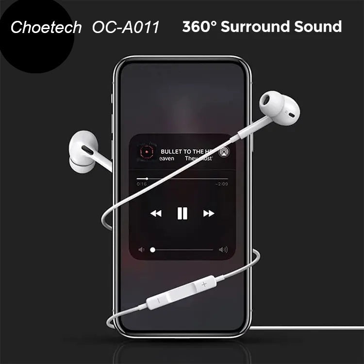 Choetech OC-A011 USB-C In-Ear Headphones 1.2m - White - Image 8
