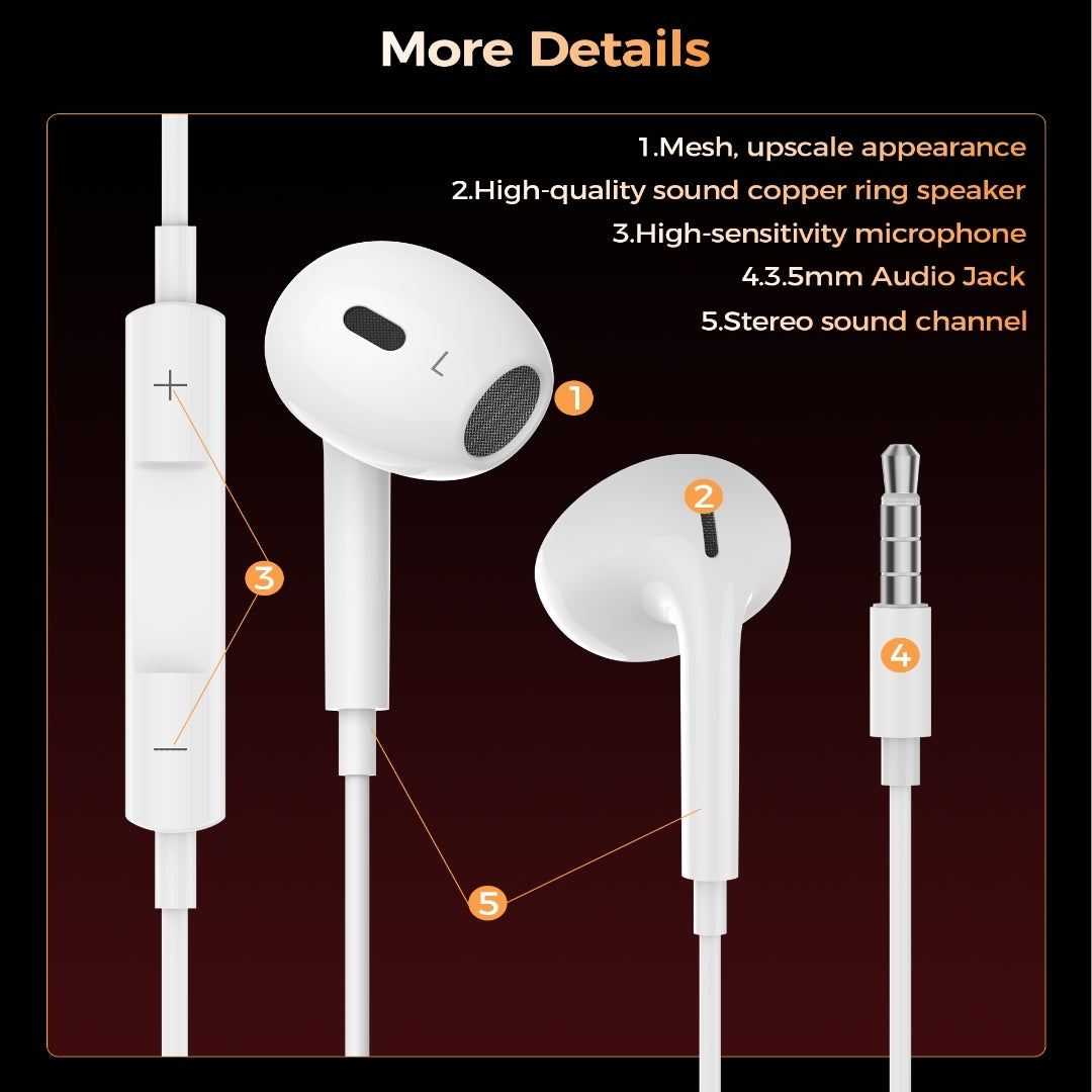 Choetech OC-A016 3.5mm lateral in ear Stereo sound Wired Headphones White - Image 3