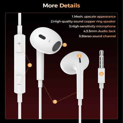 Choetech OC-A016 3.5mm lateral in ear Stereo sound Wired Headphones White - Image 3