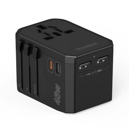 CHOETECH PD6045 GaN Tech 2C+2A 45W Travel Adapter with US EU UK AU Plugs Black - Image 4
