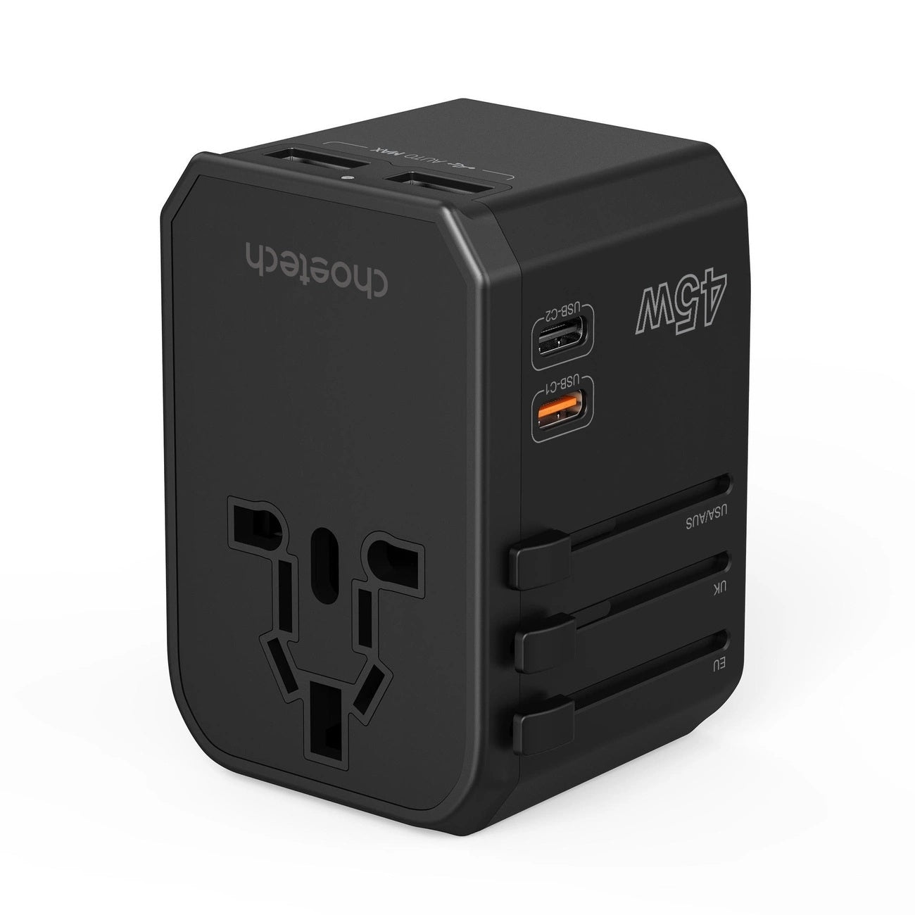 CHOETECH PD6045 GaN Tech 2C+2A 45W Travel Adapter with US EU UK AU Plugs Black - Image 5