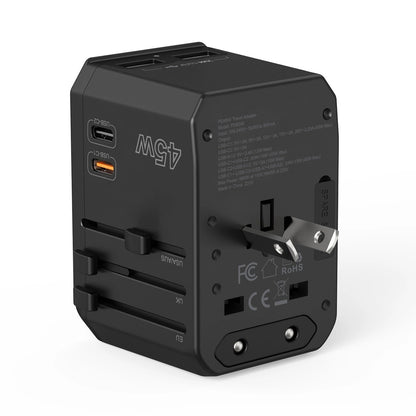 CHOETECH PD6045 GaN Tech 2C+2A 45W Travel Adapter with US EU UK AU Plugs Black - Image 8
