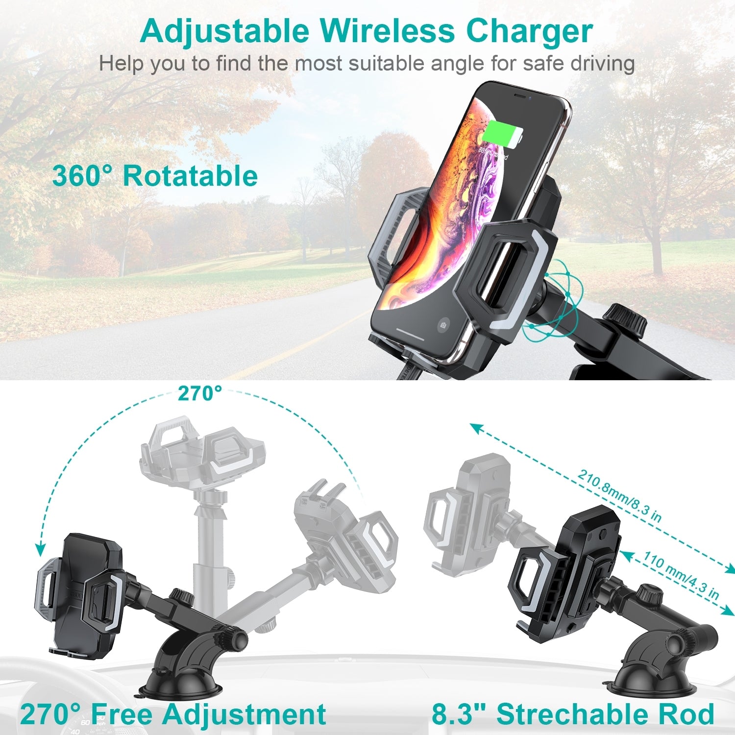 CHOETECH T521-F 15W Fast Wireless Charging Car Dock - Image 5